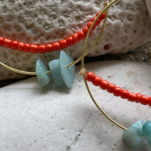 Load image into Gallery viewer, Caribbean Calcite + Orange Beaded Gold Hoops
